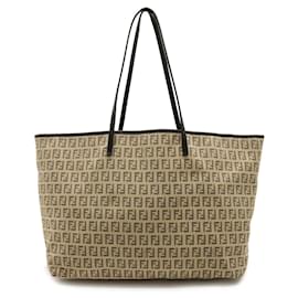 Fendi-Fendi Zucchino Pattern Tote Bag-Black,Beige