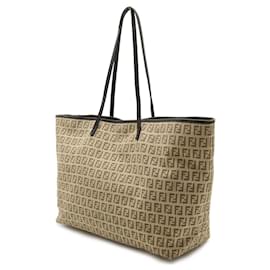 Fendi-Fendi Zucchino Pattern Tote Bag-Black,Beige