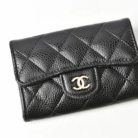 Chanel-Porte-monnaie/enveloppe en cuir caviar Chanel-Noir,Bordeaux