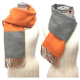 Hermès-Hermes Cashmere Bicolor Kazak Stole-Brown,Orange