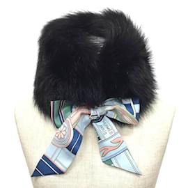 Hermès-Hermes Fox Fur Tippet Scarf-Black