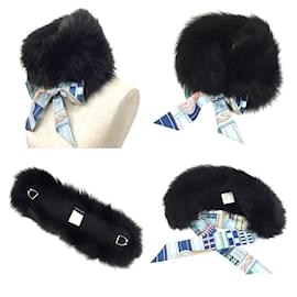 Hermès-Hermes Fox Fur Tippet Scarf-Black