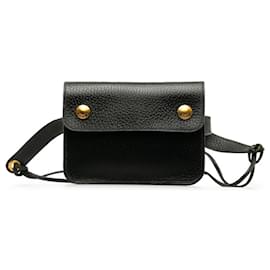 Hermès-Pochette taille en cuir noir et or Hermes-Noir,Doré