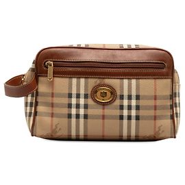 Burberry Nova Check Shadow Horse Clutch Bag Brown Beige