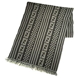 Xale de lã com padrão Zucca da Fendi Marrom Preto