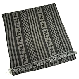 Fendi-Fendi Zucca Pattern Wool Stole-Brown,Black