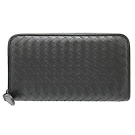 Bottega Veneta-Bottega Veneta Intrecciato Leather Black Long Wallet-Black