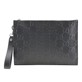 Gucci-Gucci GG Embossed Leather Clutch Bag-Black