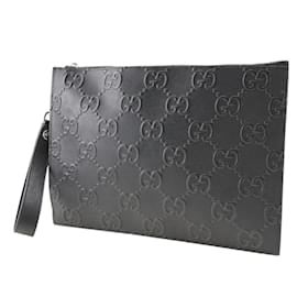 Gucci-Gucci GG Embossed Leather Clutch Bag-Black