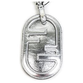 Fendi-Fendi Silver Leather Handbag Charm-Silvery