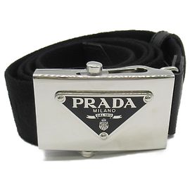 Prada Black Canvas Leather Belt Black