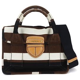 Prada BN2119 Canvas Handbag Black Brown White Brown Black White