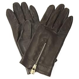 Hermès-Hermes Dark Brown Lamb Leather Gloves-Dark brown