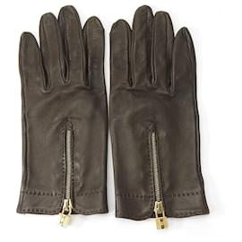 Hermès-Hermes Dark Brown Lamb Leather Gloves-Dark brown