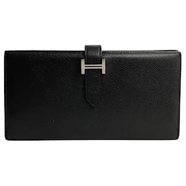 Hermès-Hermes Beance Soufflé Black Epsom Leather Bifold Long Wallet-Black