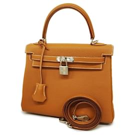 Hermès-Hermes Kelly 25 Handbag in Togo Leather-Golden