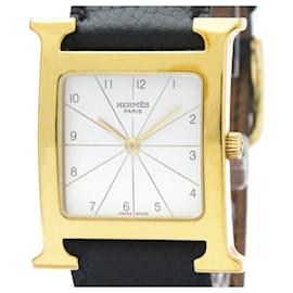 Hermès-Hermes Heure H Gold Plated Leather Quartz Wristwatch-Other