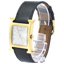 Hermès-Hermes Heure H Gold Plated Leather Quartz Wristwatch-Other