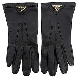 Prada Black Leather Gloves Black