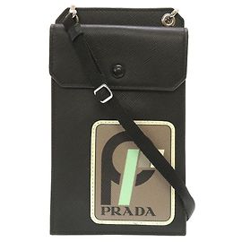 Bolsa de ombro de couro preto com alça Prada 2ZH068 Preto