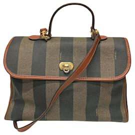 Fendi-Sac à main Fendi Pequin 2-en-1-Marron,Kaki