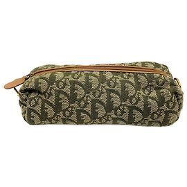 Christian Dior Trotter Canvas Leather Pen Case Beige Golden Olive green