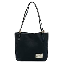 Fendi-Fendi Navy Canvas and Leather Tote Bag-Navy blue