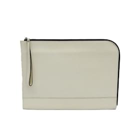 Valextra-Valextra Men's Leather Clutch Bag in Cream-Cream
