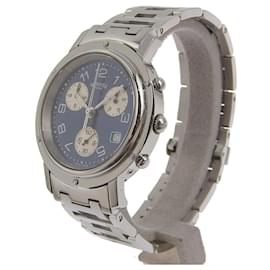 Hermès-Hermes Clipper Chronograph Wristwatch-Silvery