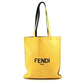 Fendi-Fendi Leather Shoulder Tote Bag-Black,Yellow