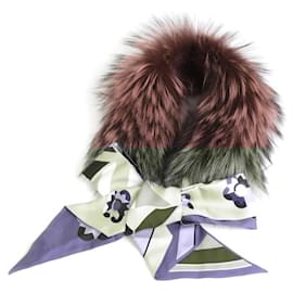 Fendi-Fendi Multi-color Silk and Fur Scarf-Pink,Multiple colors