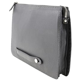 Fendi-Fendi Selleria Calfskin Gray Clutch Bag-Brown