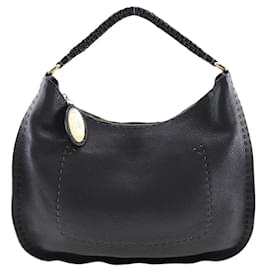 Fendi-Sac à épaule en cuir de veau Fendi Selleria-Noir
