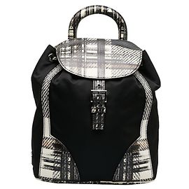 Prada Tessuto Saffiano Plaid Rucksack Backpack Black White