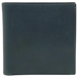 Hermès-Hermes Galilei Bifold Wallet in Navy Courchevel Leather-Navy blue