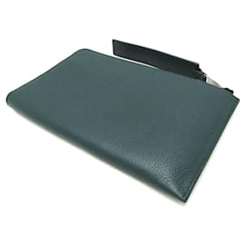 Burberry-Burberry L-shaped Zipper Mini Men's Leather Clutch Bag-Dark green