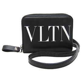 Estojo de cartão de couro Valentino Garavani com alça para o pescoço Preto Branco