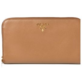 Prada Saffiano Metal Bi-Fold Wallet Brown