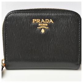 Prada Vitello Move Leder-Münzgeldbörse Schwarz