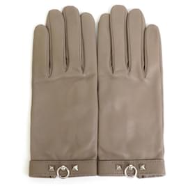 Hermès-Hermes Grayish Leather Mittens-Grey
