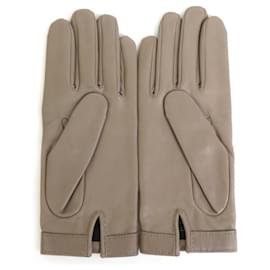 Hermès-Hermes Grayish Leather Mittens-Grey