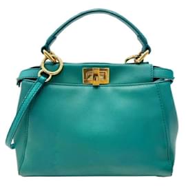Fendi-Sac à épaule en cuir vert Fendi Peekaboo-Vert