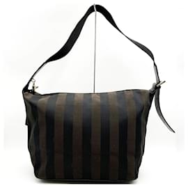 Fendi-Sac à épaule en toile marron Pequin de Fendi-Marron