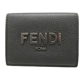 Fendi-Fendi Black Leather Tri-fold Wallet-Black