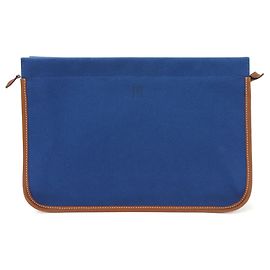 Pochette en toile et cuir Hermès Marron Bleu Marine