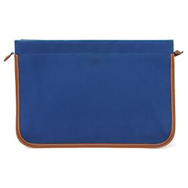 Hermès-Pochette en toile et cuir Hermès-Marron,Bleu Marine