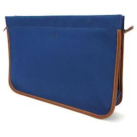 Hermès-Pochette en toile et cuir Hermès-Marron,Bleu Marine