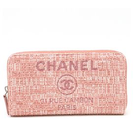 Cartera larga Chanel Deauville en tweed rosa Rosa