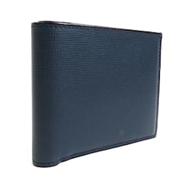 Valextra-Valextra Navy Leather Bifold Wallet-Navy blue