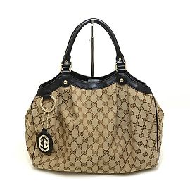 Gucci Sukey GG Canvas Tote Bag Brown Black Beige